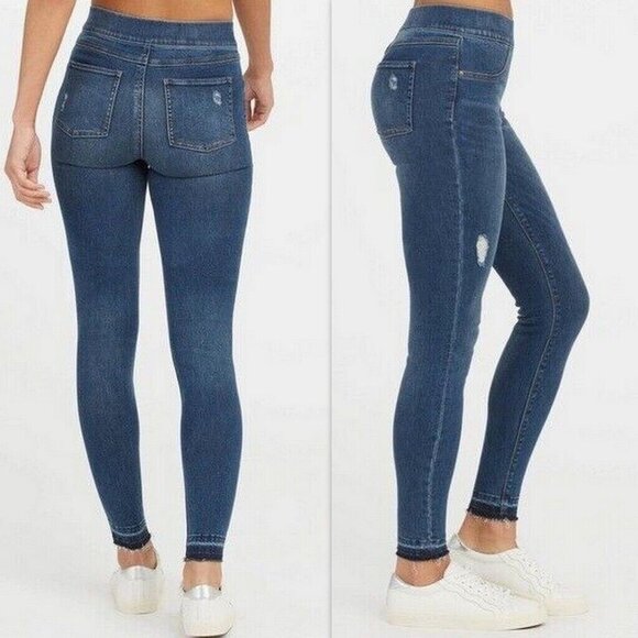 Spanx Distressed Ankle Skinny Jeans Size XS Pull On Med Wash 20203R - Picture 2 of 5